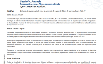 Convocatòria de beques per a l’adquisició de llibres de text i material digital (Curs 2026-2027) – Ajuntament d’Alcúdia